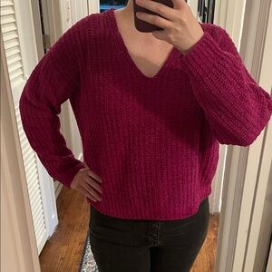 Express Magenta V-Neck Sweater